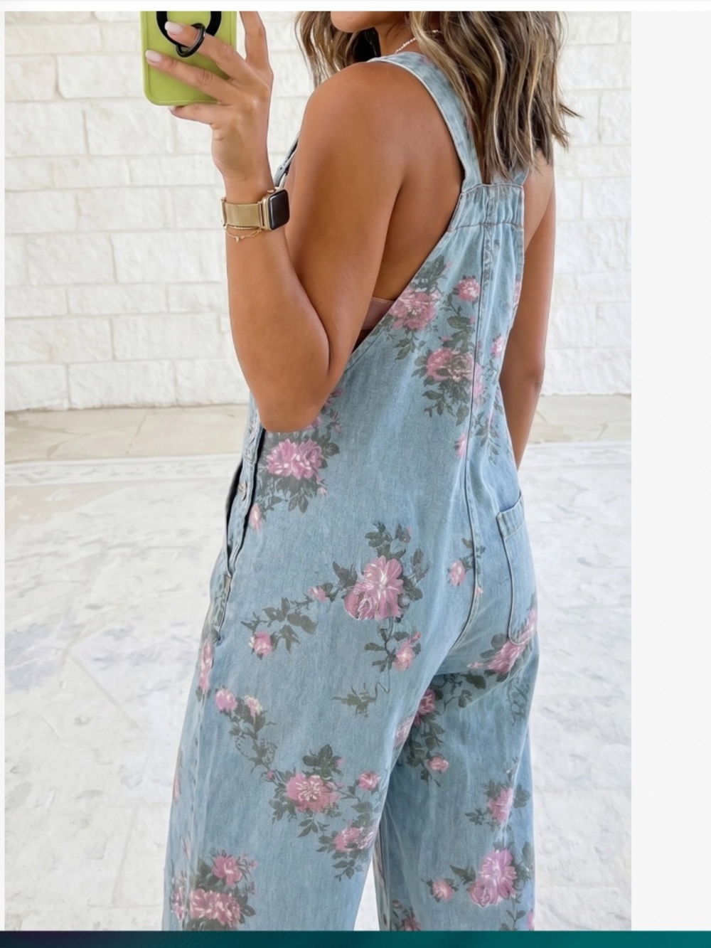 Floral Denim Wide-Leg Overalls - Pink Floral - Picture 4 of 5